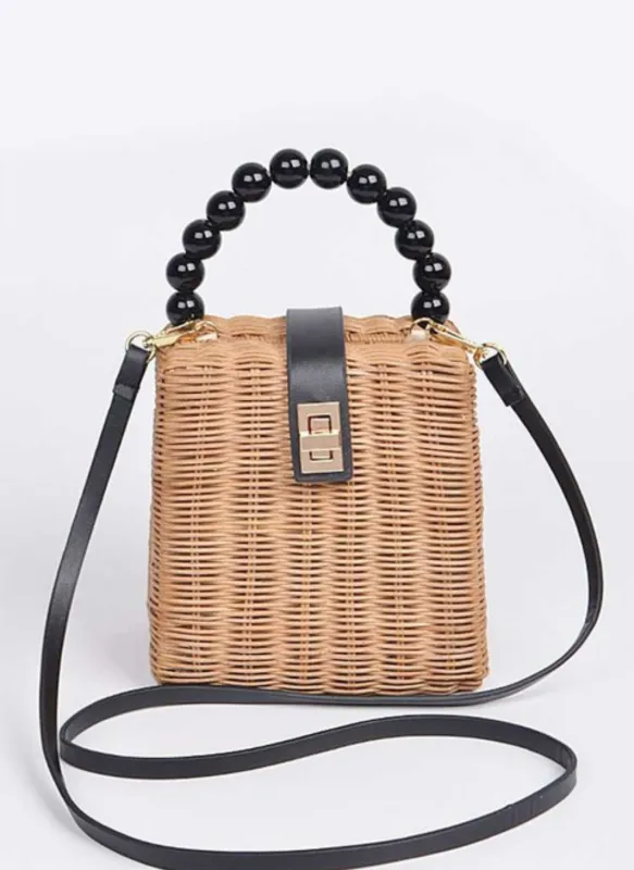 Beads Straw Structure Clutch Swing Bag sold by Rebdolls