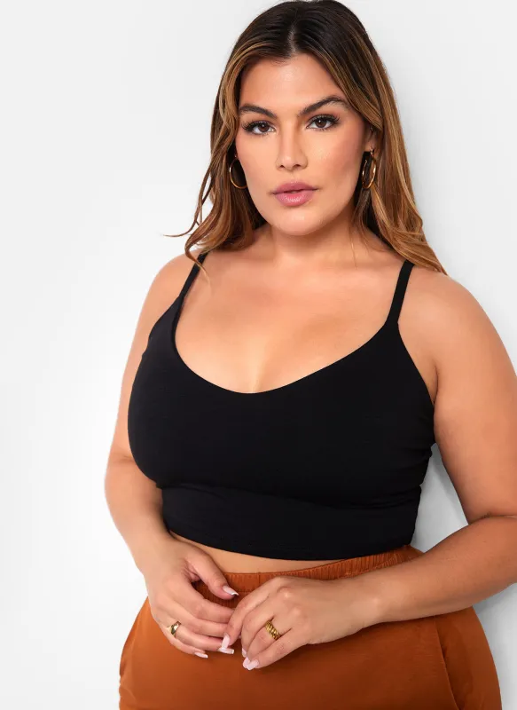 Essential V Neck Strappy Crop Top - Black sold by Rebdolls