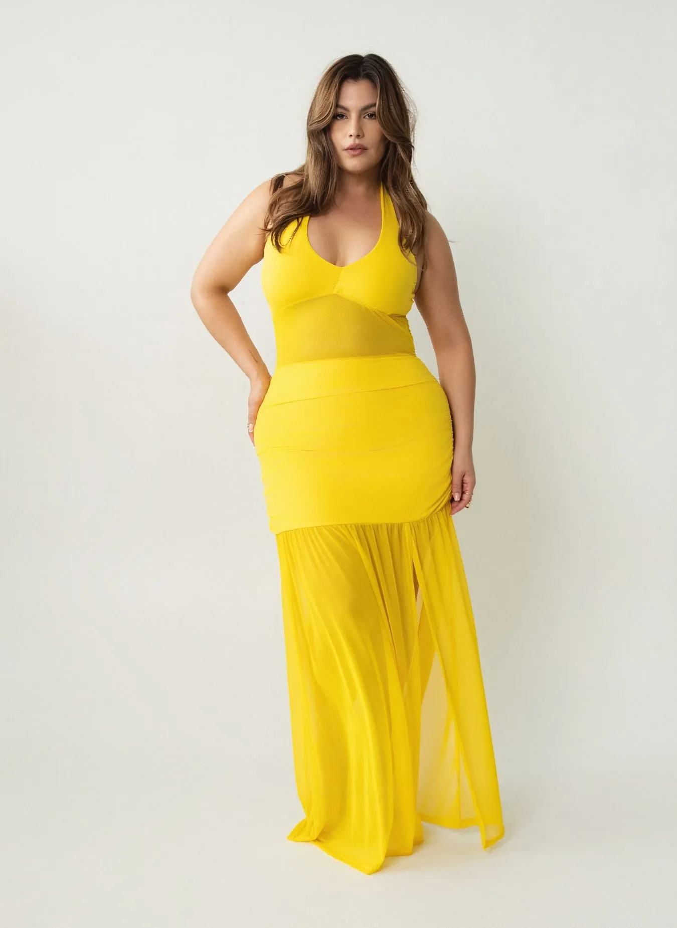 Malia Halter Mesh Ruched Maxi Dress sold by Rebdolls product image thumbnail 3