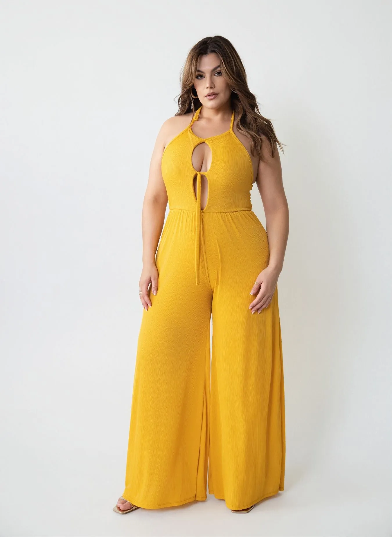 Sophy Halter Slinky Wide Leg Jumpsuit sold by Rebdolls