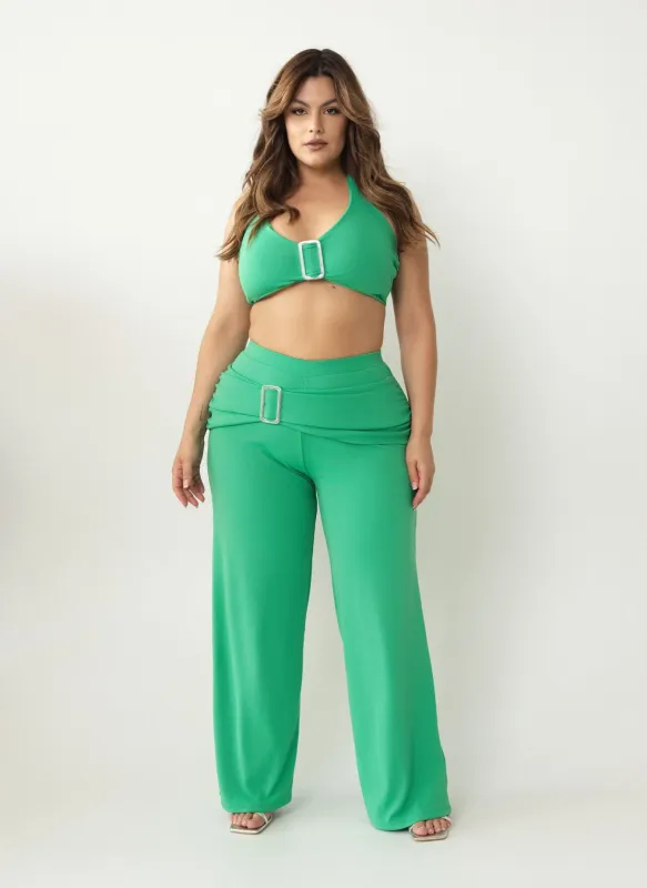 Zelia Wide Leg Pants w. Metal Overlay Detail sold by Rebdolls