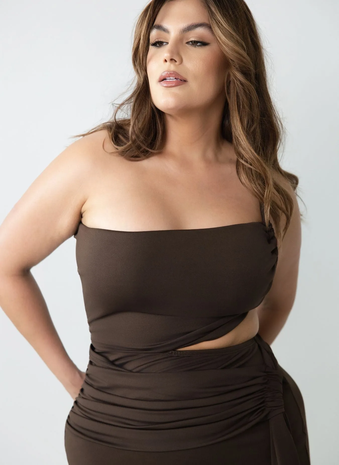 Kris Asymmetrical Ruched Maxi Dress sold by Rebdolls product image thumbnail 4