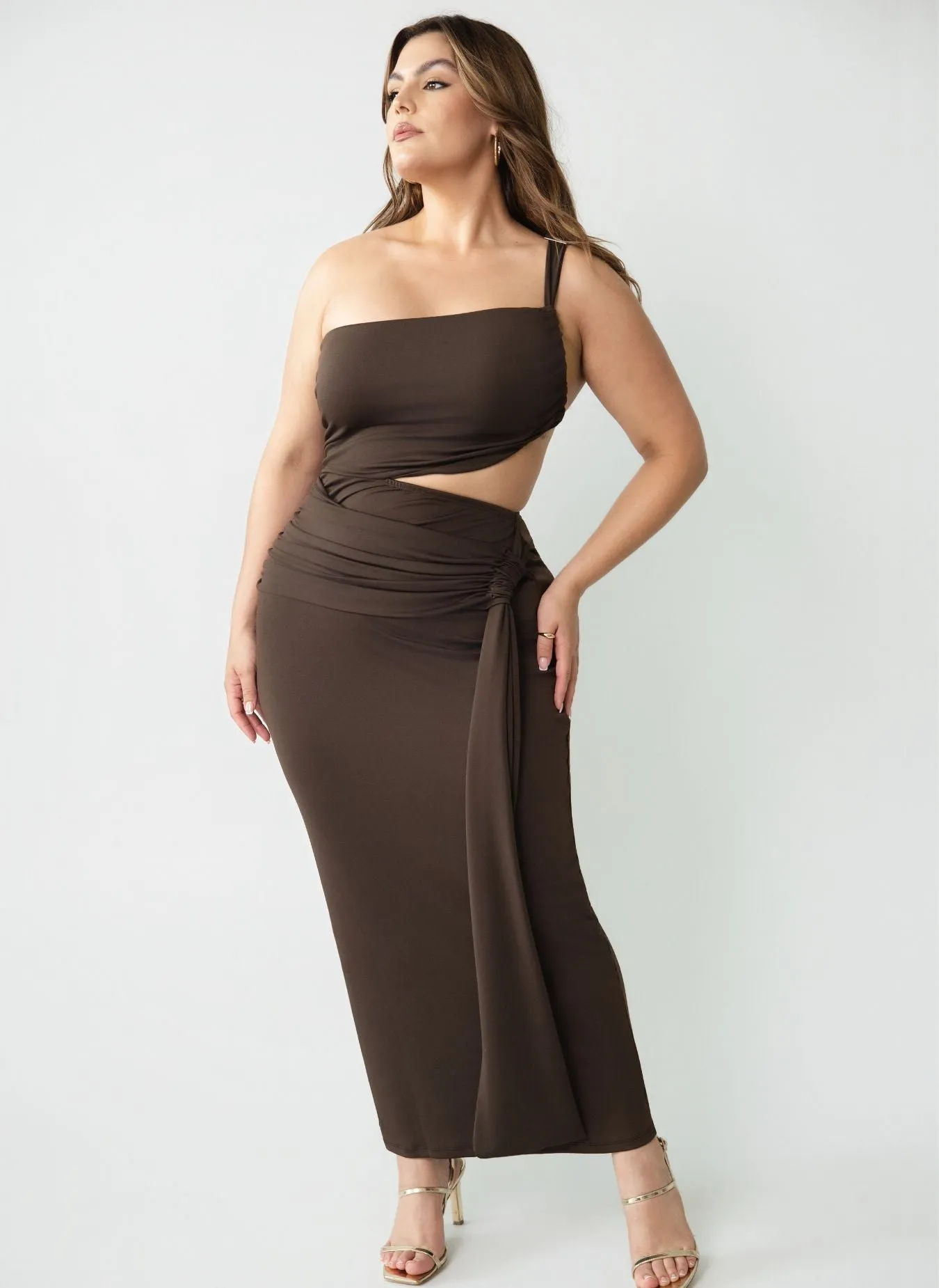 Kris Asymmetrical Ruched Maxi Dress sold by Rebdolls product image thumbnail 3