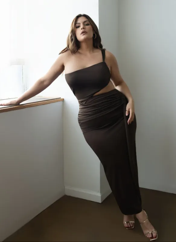 Kris Asymmetrical Ruched Maxi Dress sold by Rebdolls