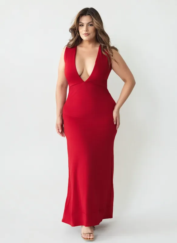 Casey Plunge Neckline Bodycon Maxi Dress sold by Rebdolls