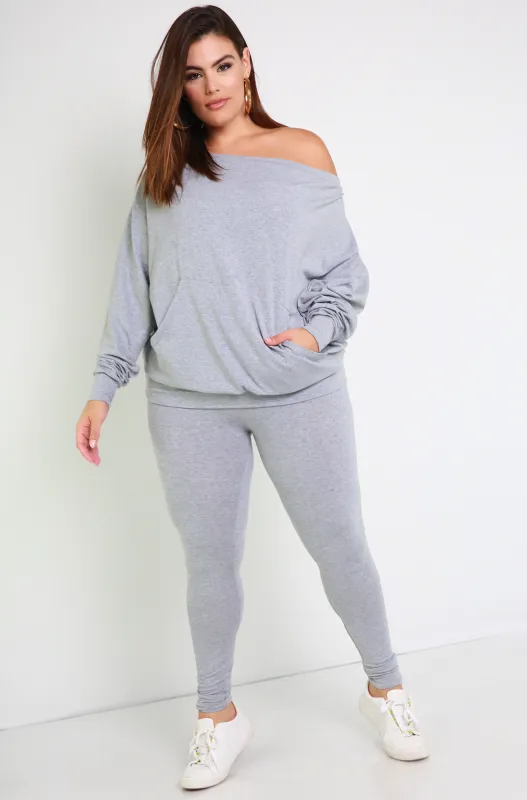 Reassurance Over The Shoulder Sweater & Legging Set - Gray sold by Rebdolls