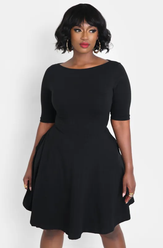 Essential Boat Neck Skater Mini Dress - Black sold by Rebdolls