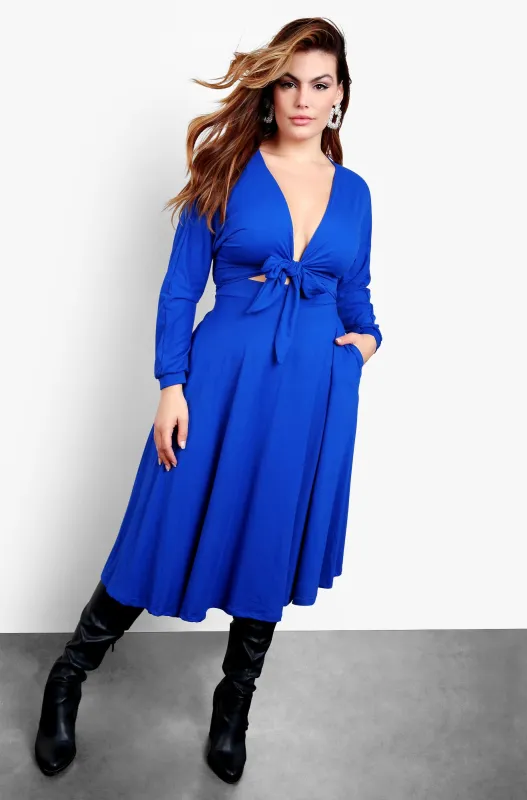Your Needs Front Tie Skater Midi Dress - Royal Blue sold by Rebdolls