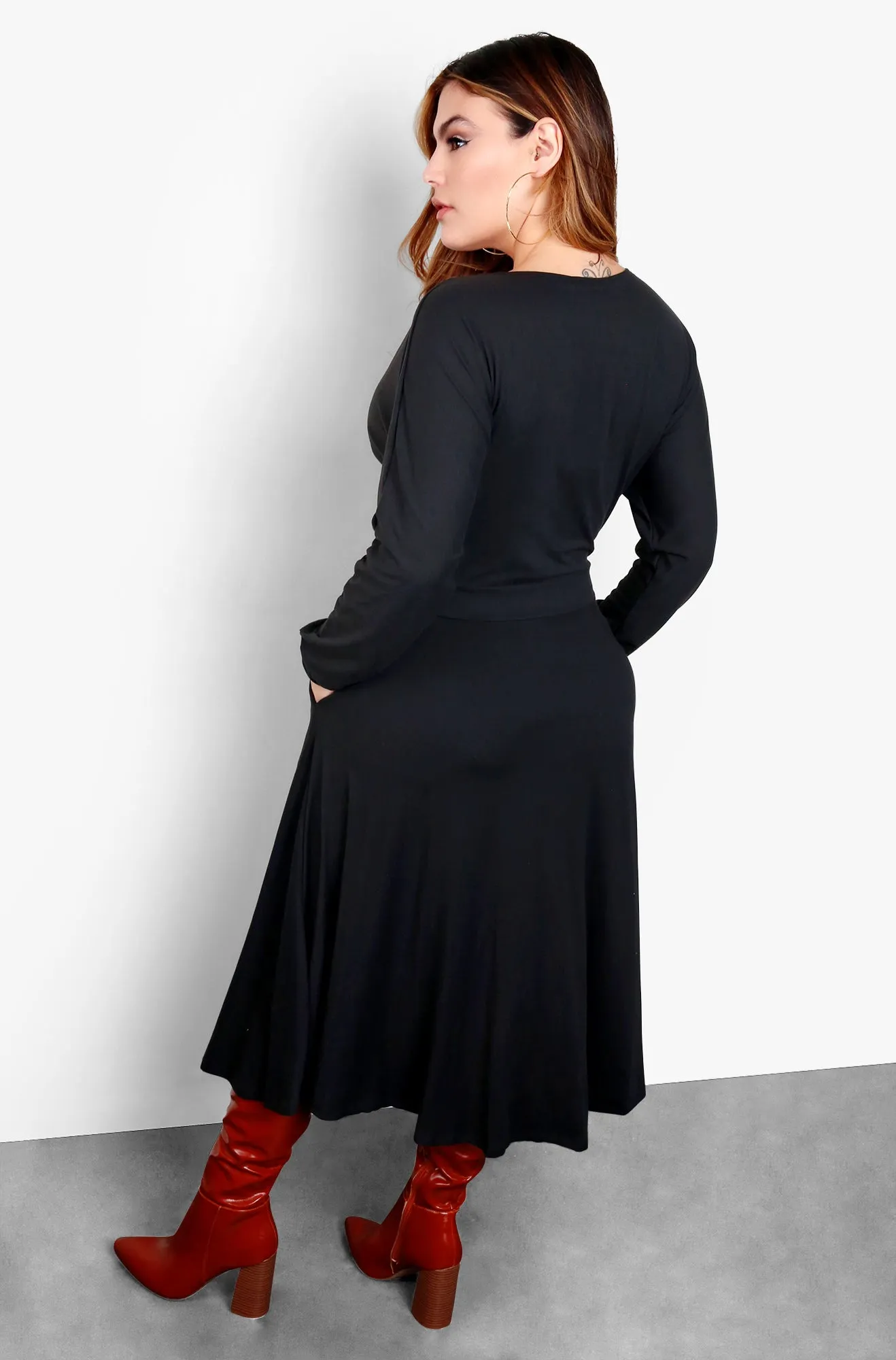 Your Needs Front Tie Skater Midi Dress - Black sold by Rebdolls product image thumbnail 4