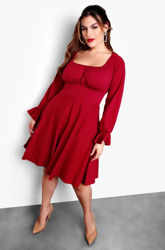 Night To Remember Skater Knee-Length Dress - Burgundy sold by Rebdolls