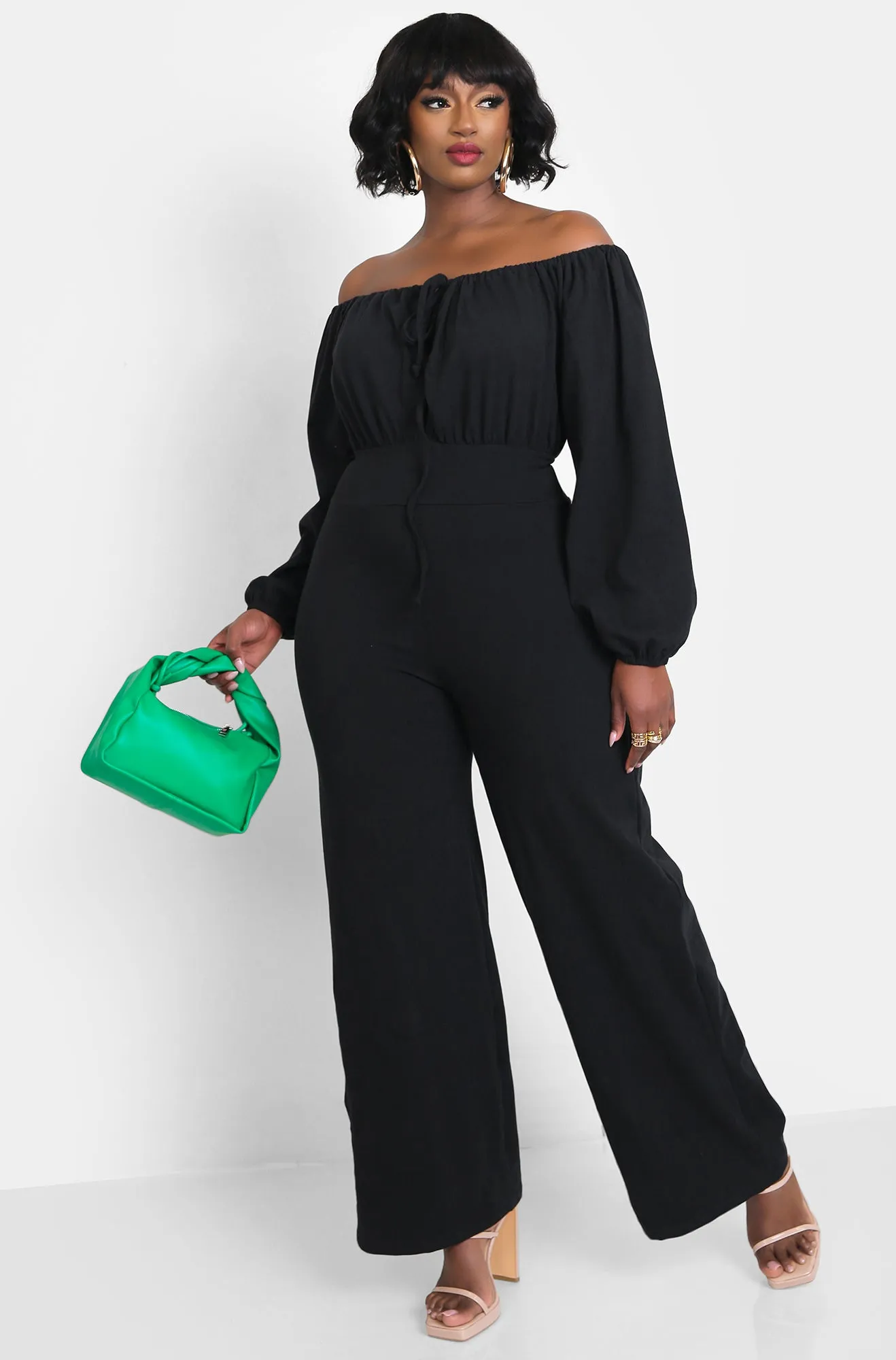 Champagne Toast Tie Front Long Sleeve Jumpsuit - Black sold by Rebdolls product image thumbnail 2