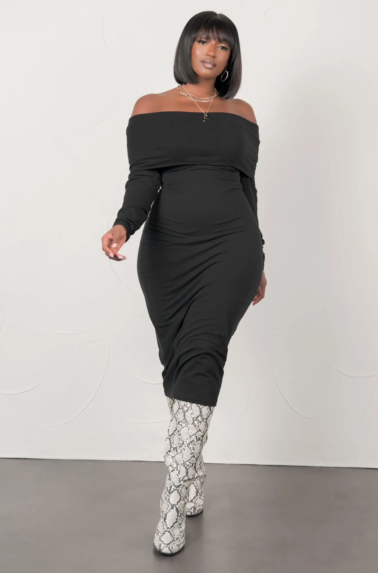 A Staple Piece Over The Shoulder Bodycon Midi Dress sold by Rebdolls