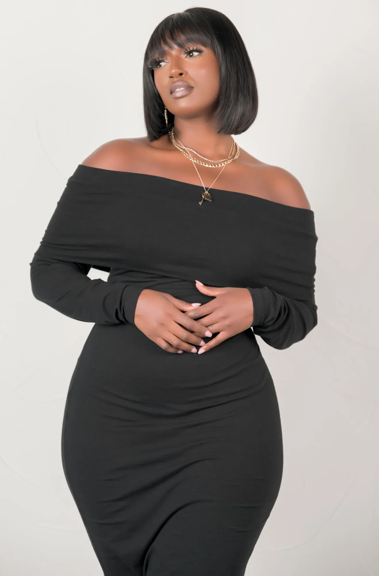 A Staple Piece Over The Shoulder Bodycon Midi Dress sold by Rebdolls product image thumbnail 4