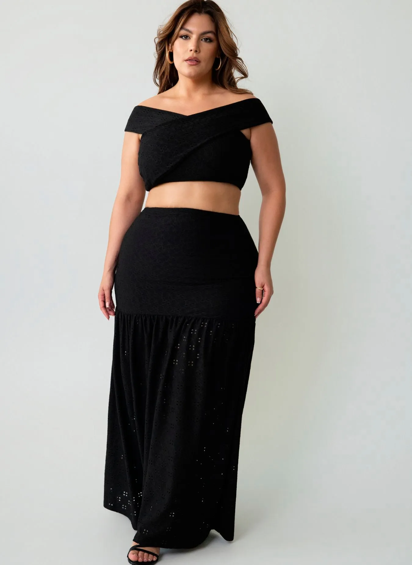 Naomi Eyelet Crop Top & Ruched Skirt Set sold by Rebdolls product image thumbnail 3