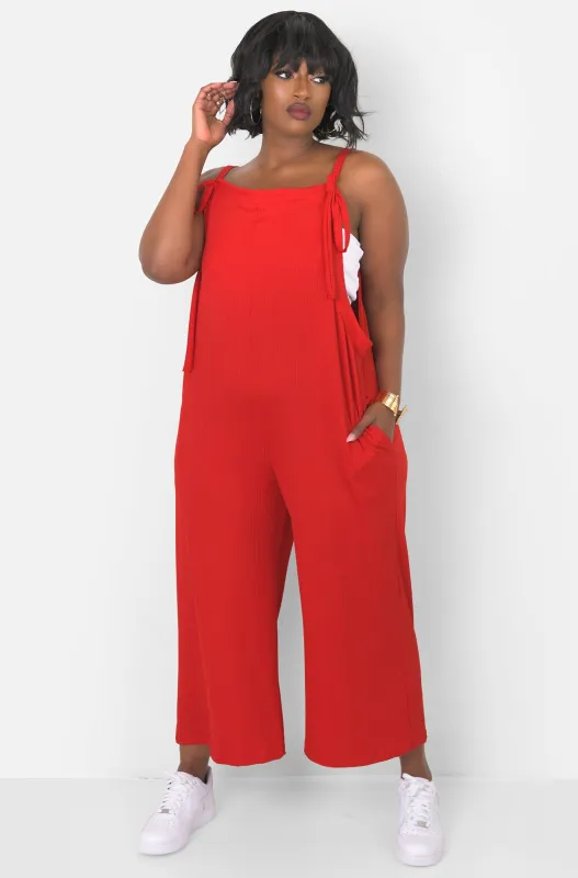 Take Your Time Ribbed Tie Strap Wide Leg Jumpsuit W. Pockets sold by Rebdolls