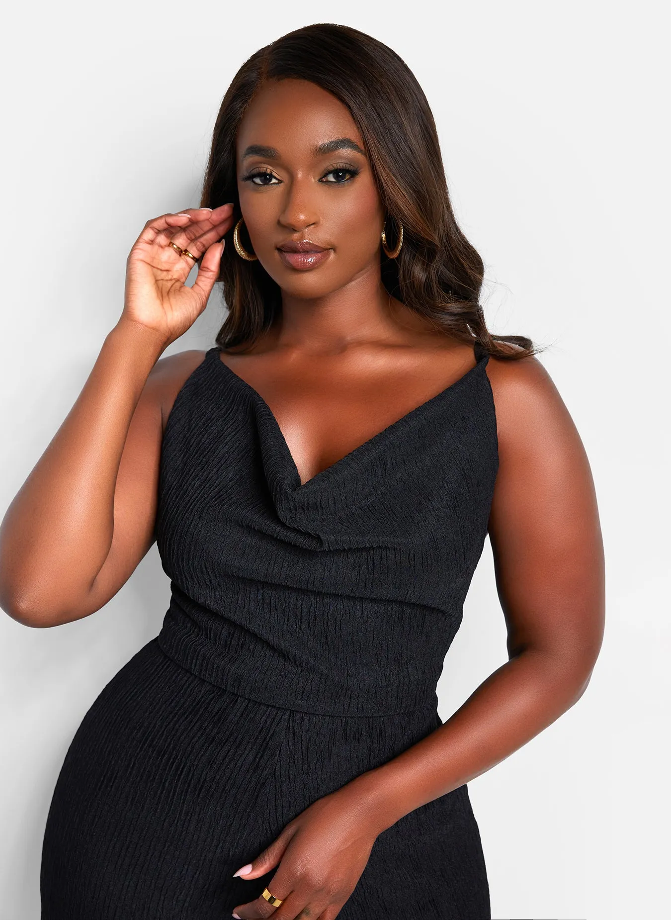 Sadie Textured Cowl Neck Wide Leg Jumpsuit sold by Rebdolls product image thumbnail 3