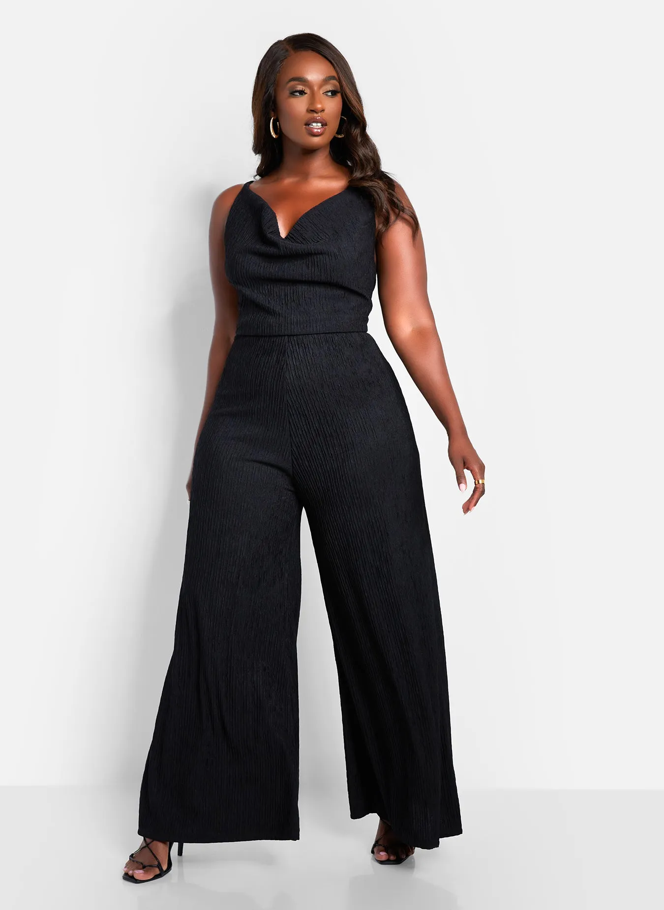 Sadie Textured Cowl Neck Wide Leg Jumpsuit sold by Rebdolls
