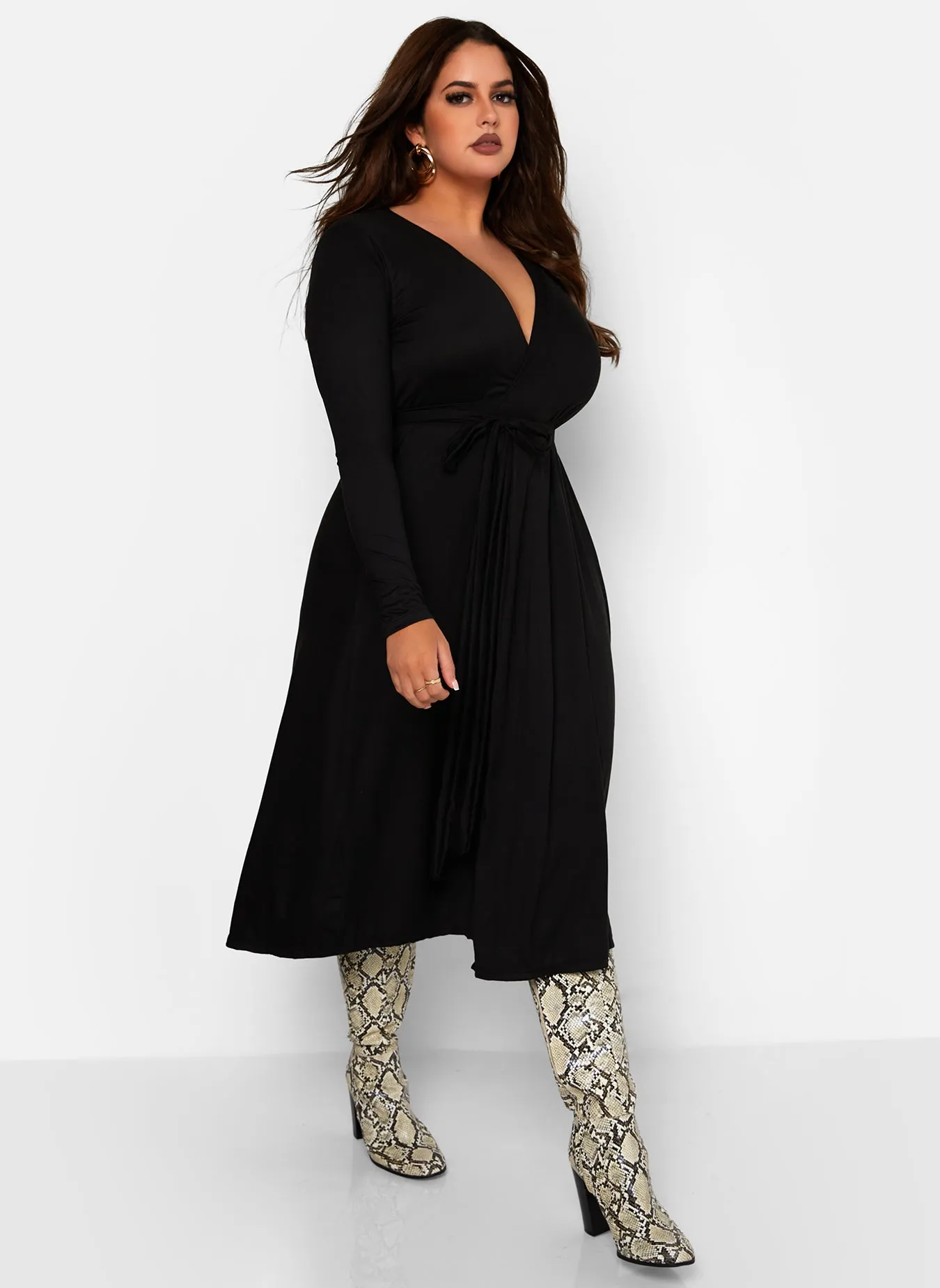 All At Once Wrap Skater Midi Dress - Black sold by Rebdolls product image thumbnail 2