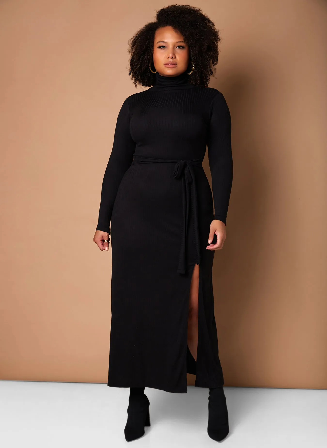 Give It A Rest Turtleneck Side Slit Bodycon Maxi Dress W. Tie sold by Rebdolls