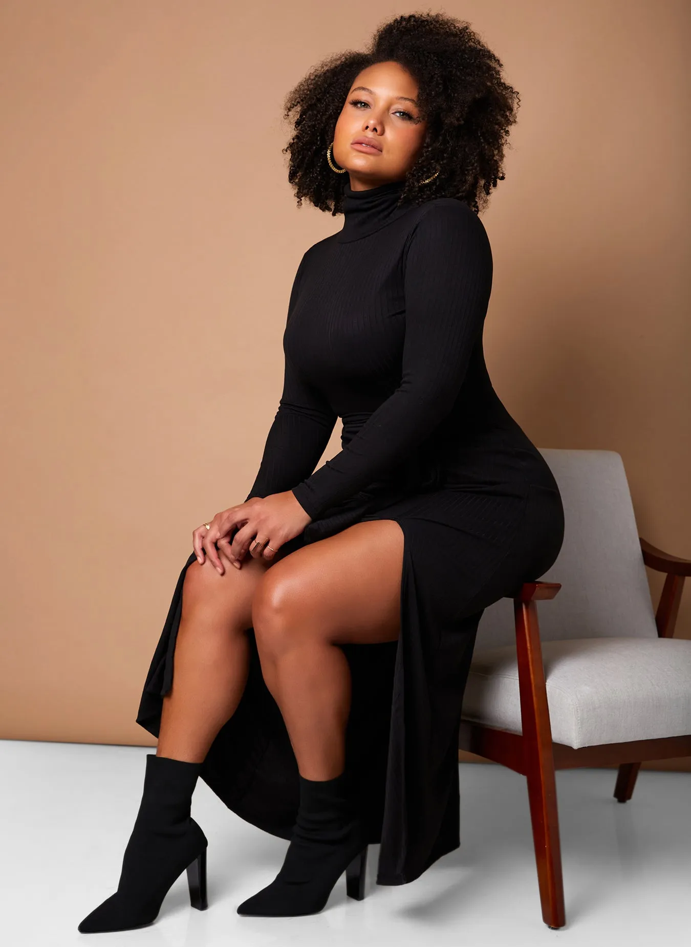 Give It A Rest Turtleneck Side Slit Bodycon Maxi Dress W. Tie sold by Rebdolls product image thumbnail 2