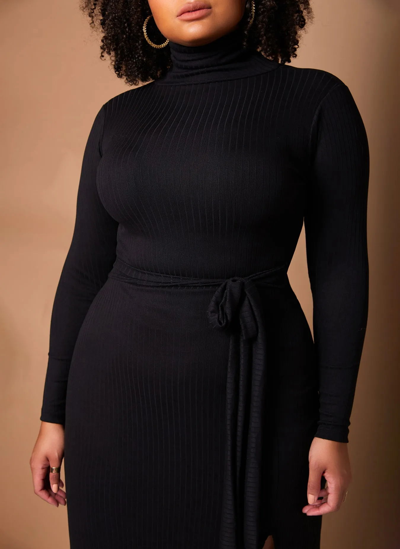 Give It A Rest Turtleneck Side Slit Bodycon Maxi Dress W. Tie sold by Rebdolls product image thumbnail 4