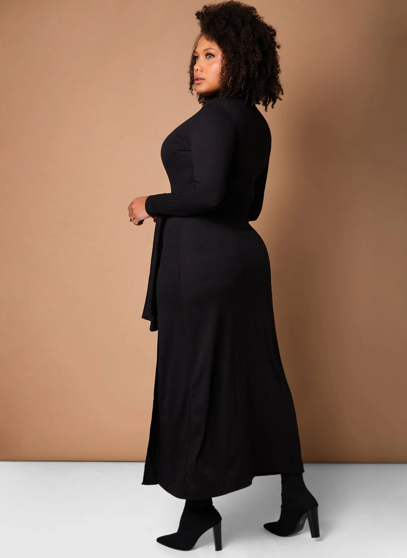 Give It A Rest Turtleneck Side Slit Bodycon Maxi Dress W. Tie sold by Rebdolls product image thumbnail 5