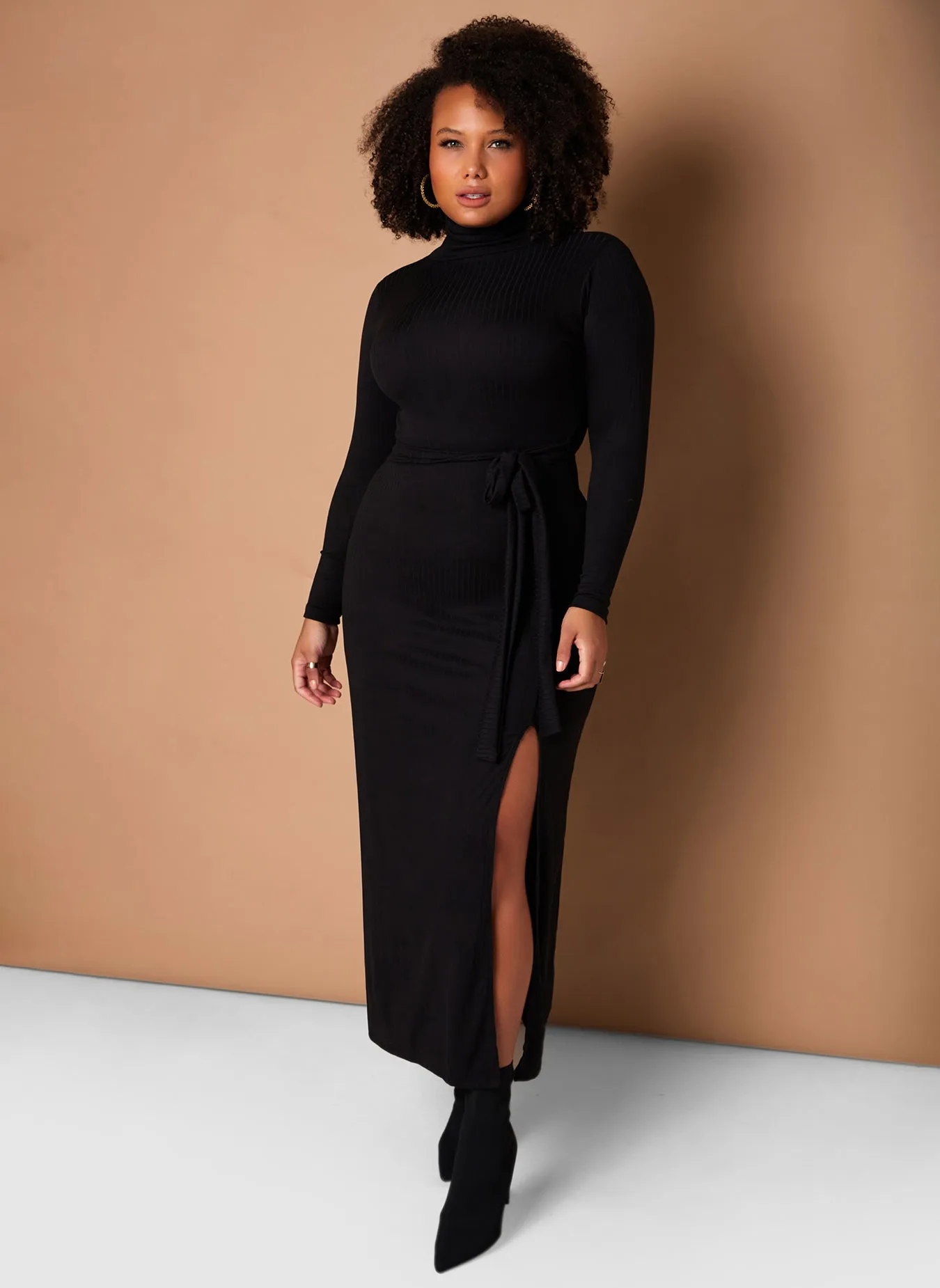 Give It A Rest Turtleneck Side Slit Bodycon Maxi Dress W. Tie sold by Rebdolls product image thumbnail 3