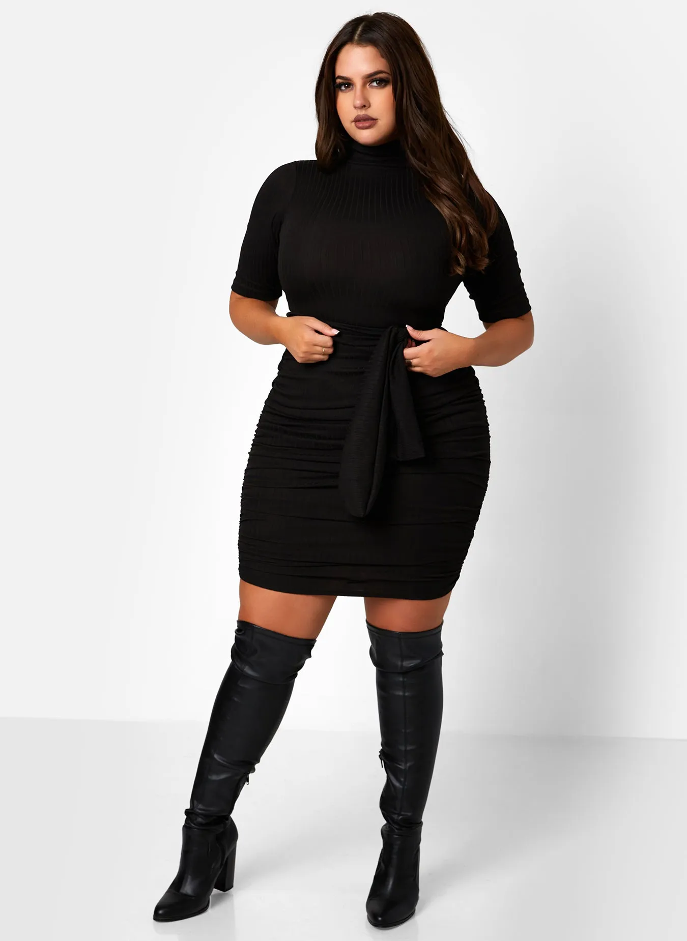 Want You Back Belted Turtleneck Bodycon Mini Dress sold by Rebdolls product image thumbnail 4