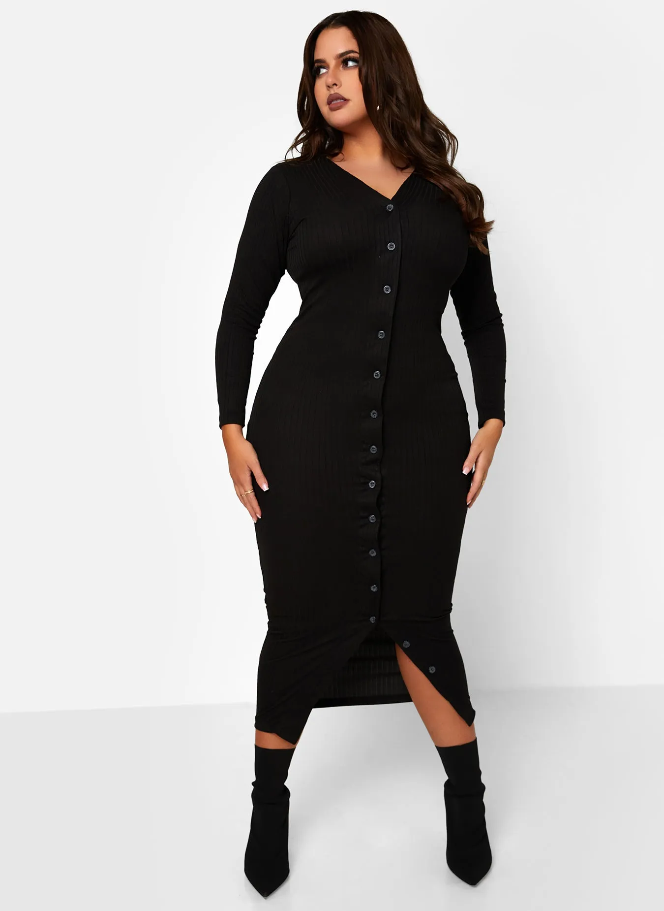 She Gets What She Wants Ribbed Button Down Bodycon Maxi Dress sold by Rebdolls product image thumbnail 2