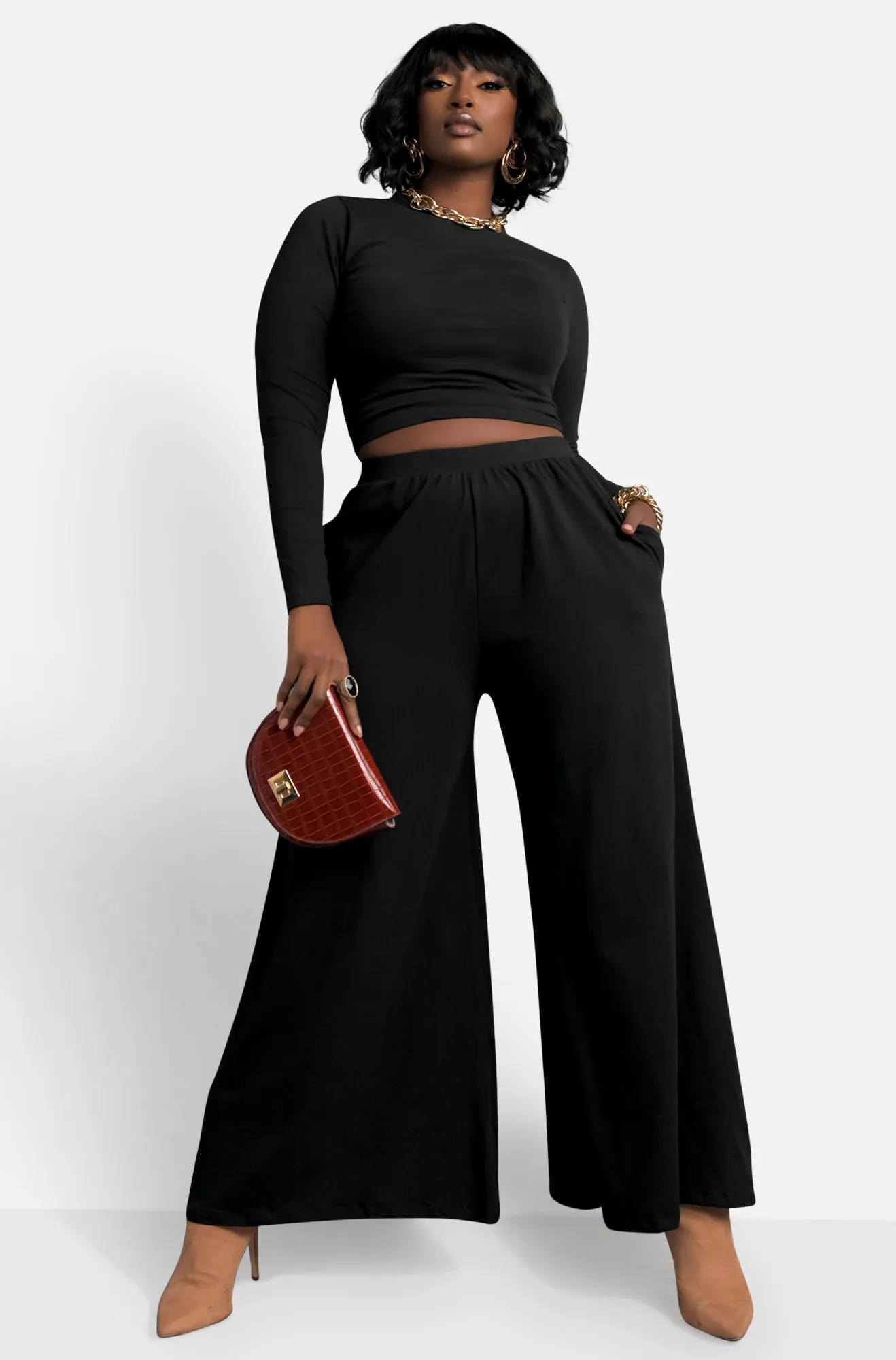 Essential Long Sleeve Crop Top & Pant Set sold by Rebdolls