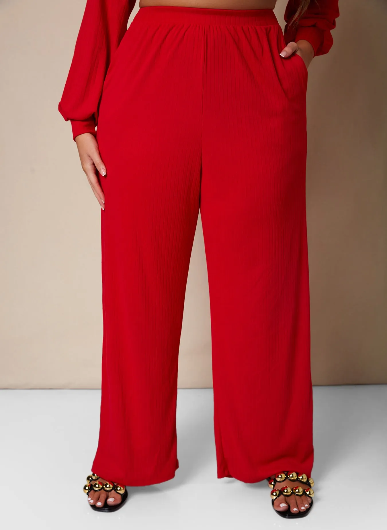 Time To Chill Ribbed Wide Leg Pants W. Pockets sold by Rebdolls product image thumbnail 3