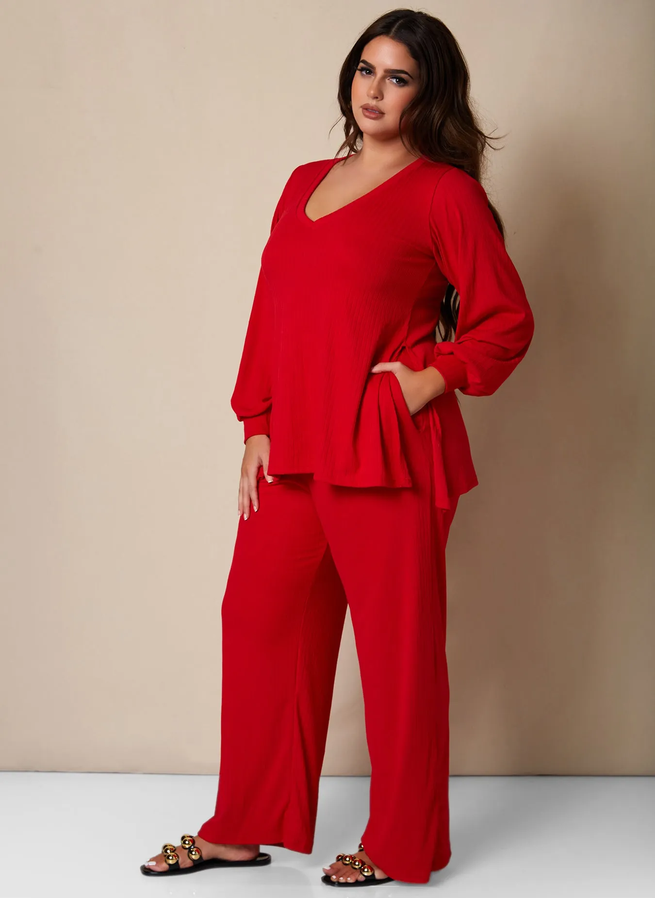 Time To Chill Ribbed Wide Leg Pants W. Pockets sold by Rebdolls product image thumbnail 4