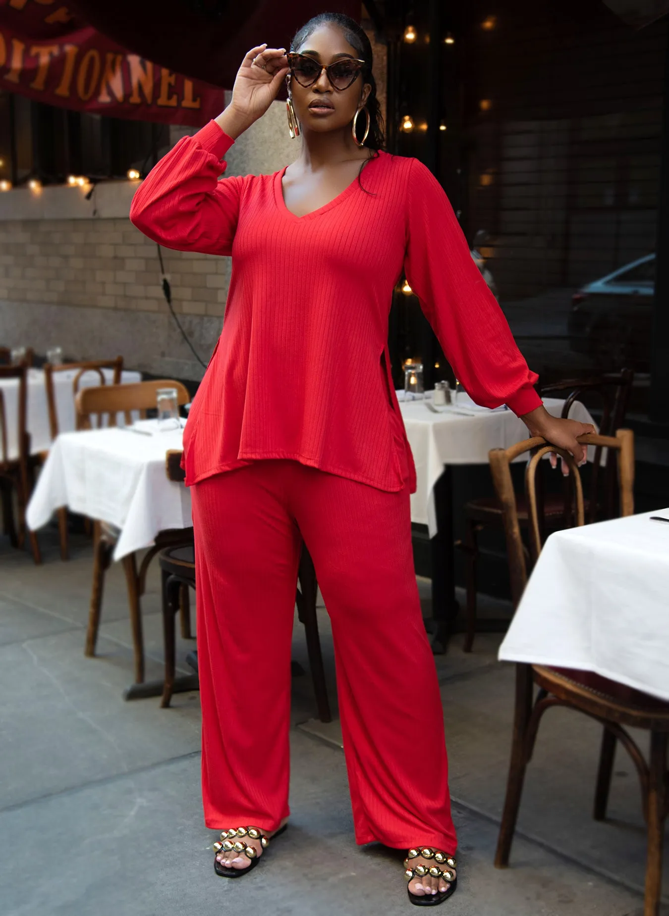 Time To Chill Ribbed Wide Leg Pants W. Pockets sold by Rebdolls product image thumbnail 2