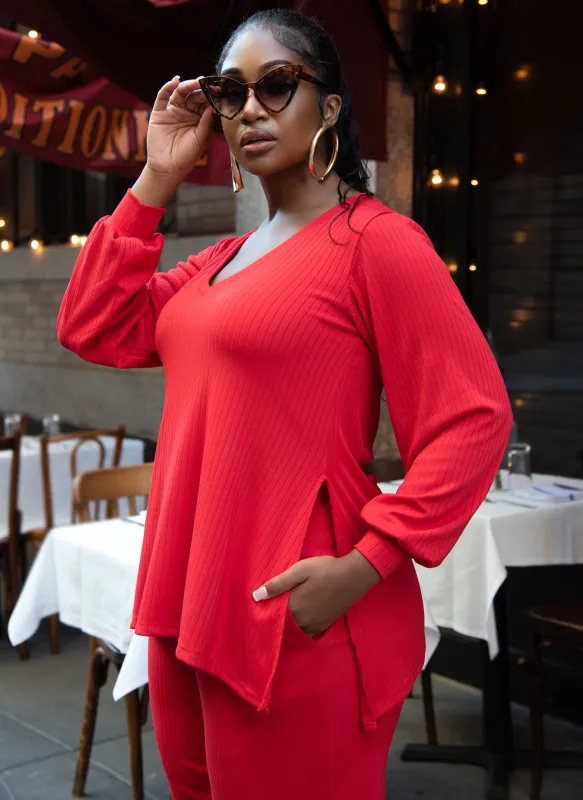 Time To Chill Ribbed Double Slit Oversized Top sold by Rebdolls