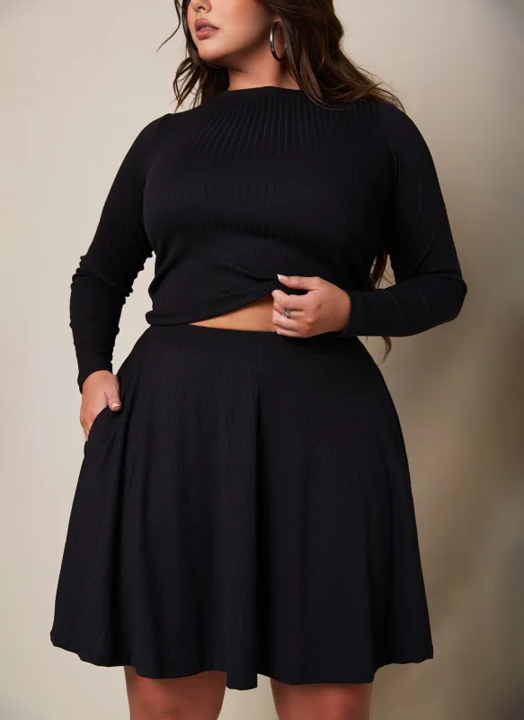 Afternoon Chill Ribbed Mini Skater Skirt W. Pockets sold by Rebdolls