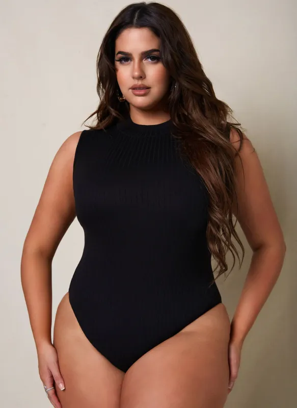 Gotta Have It Ribbed Turtleneck Sleeveless Bodysuit - Black sold by Rebdolls