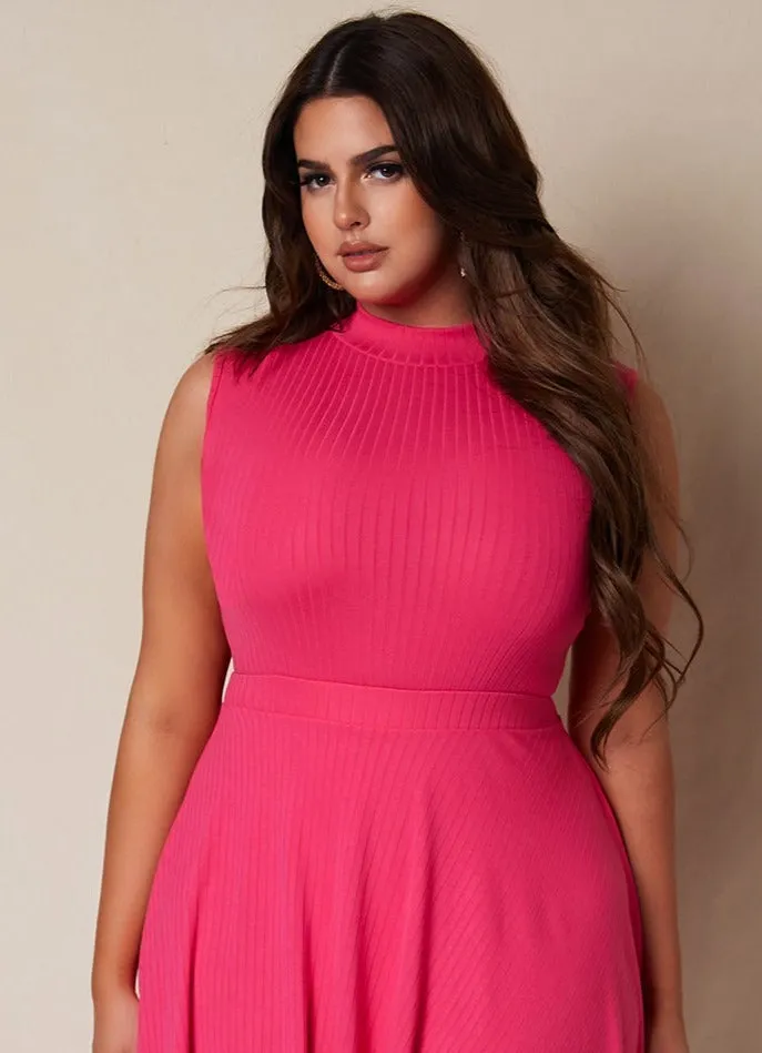 Gotta Have It Ribbed Mock Neck Sleeveless Bodysuit - Fuchsia sold by Rebdolls product image thumbnail 2
