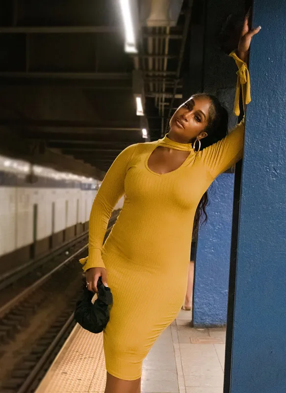 Best Dressed Ribbed Keyhole Tie Cuff Midi Bodycon Dress sold by Rebdolls