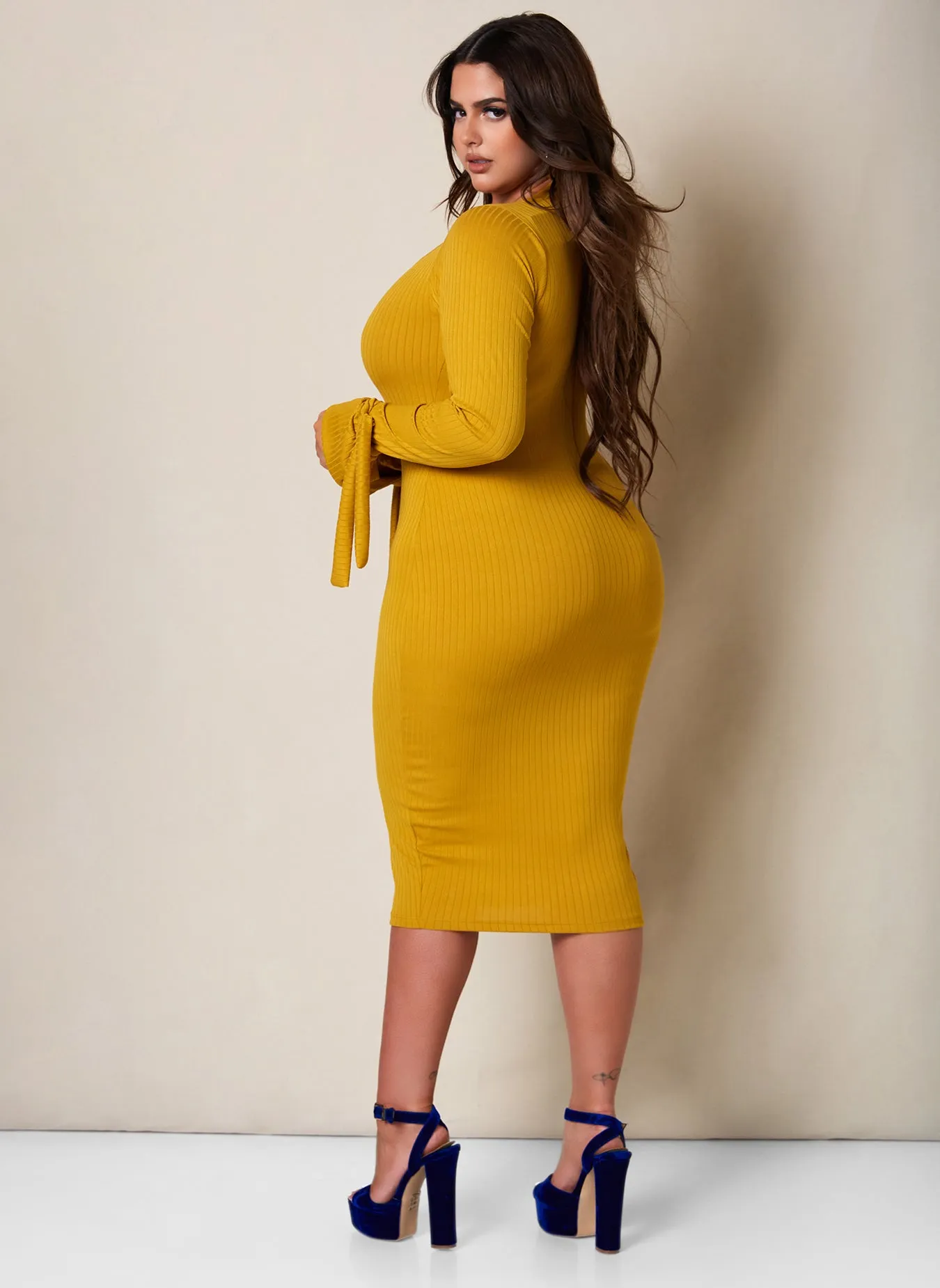 Best Dressed Ribbed Keyhole Tie Cuff Midi Bodycon Dress sold by Rebdolls product image thumbnail 4