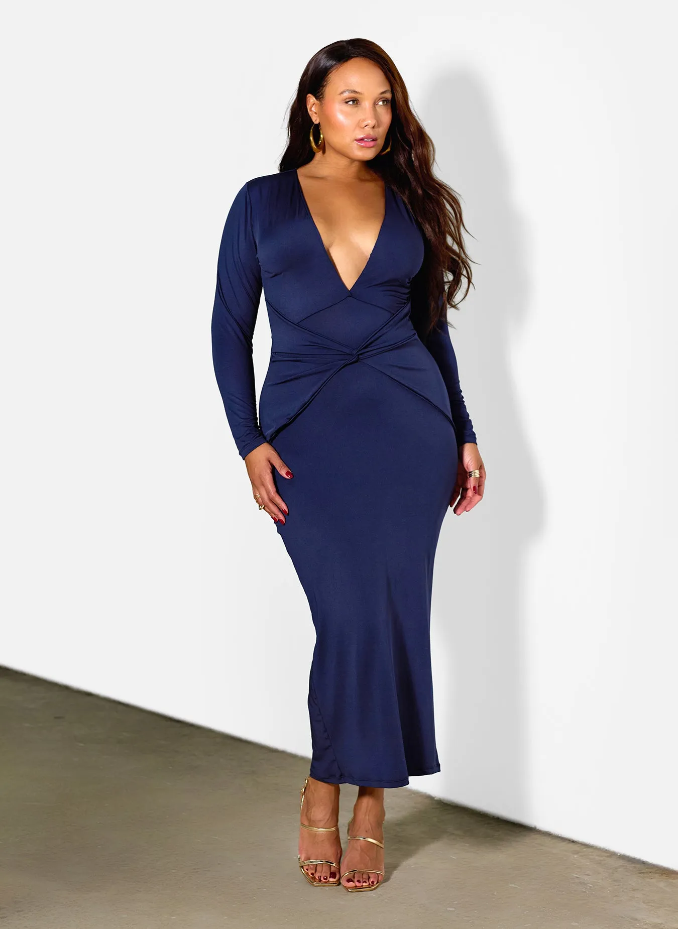 Eloise Deep Plunge Knotted Maxi Dress sold by Rebdolls