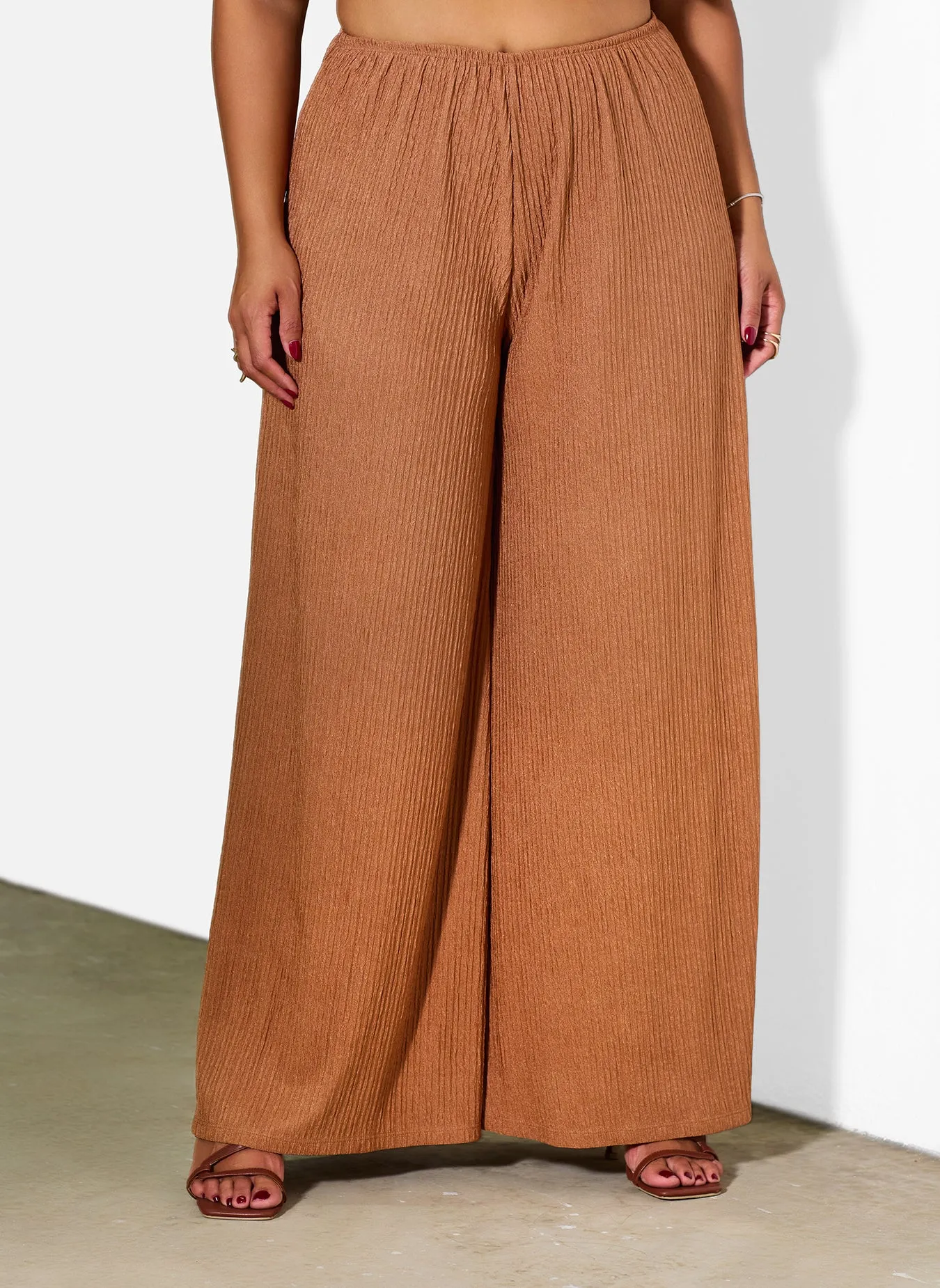 Monique Textured Wide Leg Pants - Brown sold by Rebdolls product image thumbnail 3