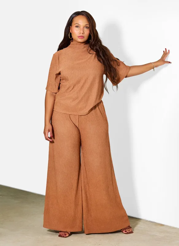 Monique Textured Wide Leg Pants - Brown sold by Rebdolls