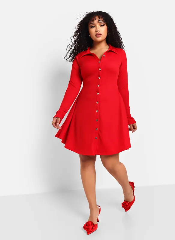 Clarissa Ribbed Button Front Mini A Line Dress - Red sold by Rebdolls