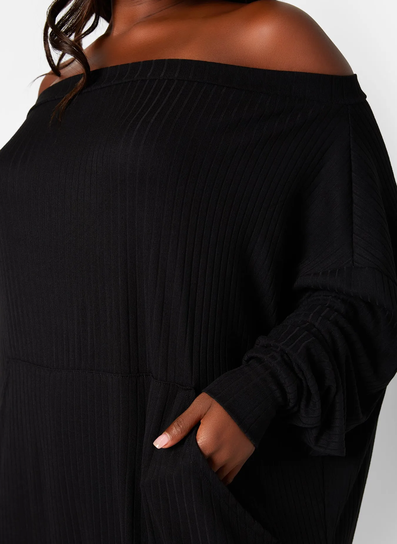 Rainy Day Ribbed Off Shoulder Oversized Shirt Dress W. Front Pocket sold by Rebdolls product image thumbnail 4