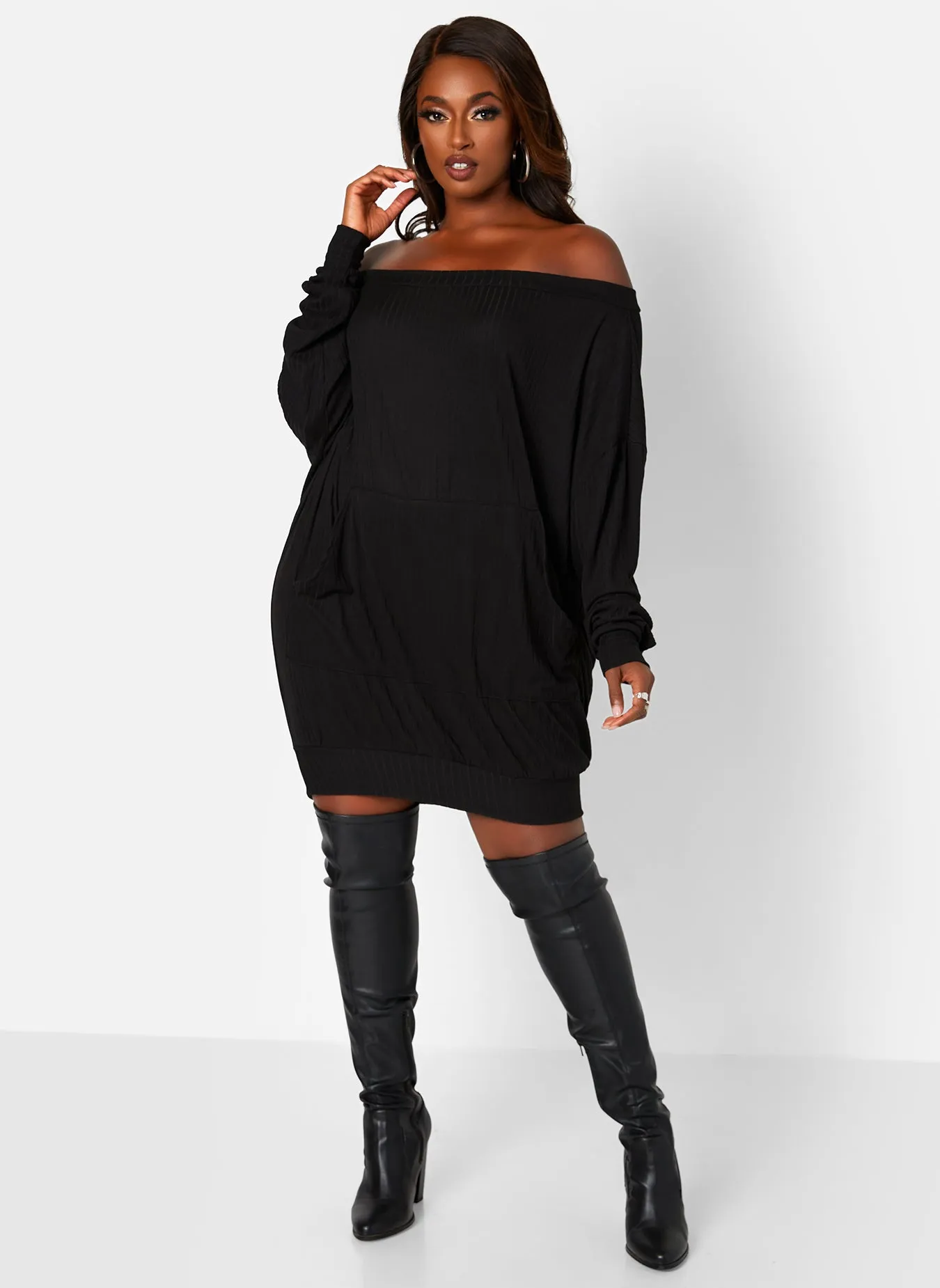 Rainy Day Ribbed Off Shoulder Oversized Shirt Dress W. Front Pocket sold by Rebdolls product image thumbnail 2