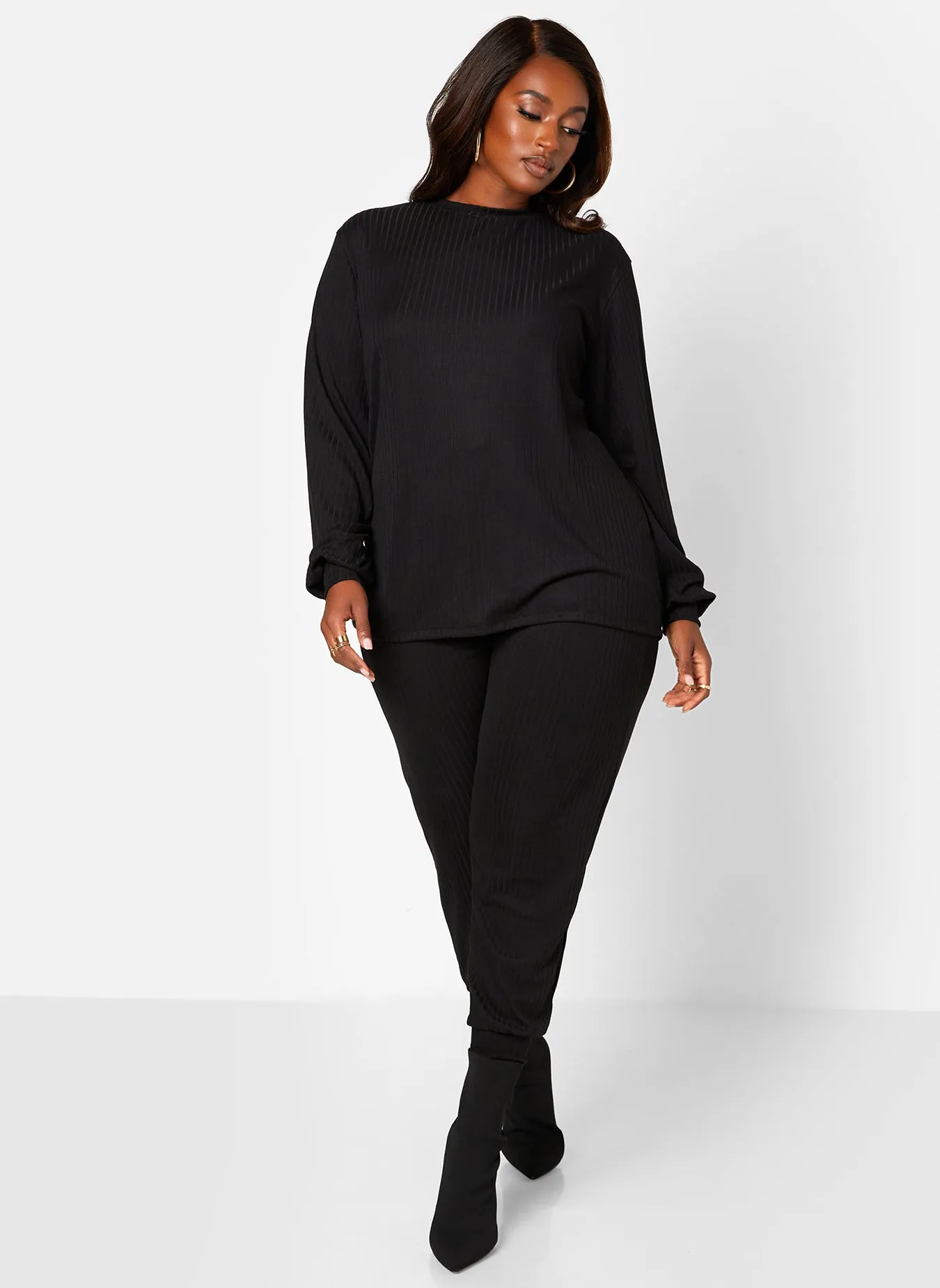 Ease Up Ribbed Oversized Shirt & Joggers Set - Black sold by Rebdolls product image thumbnail 3