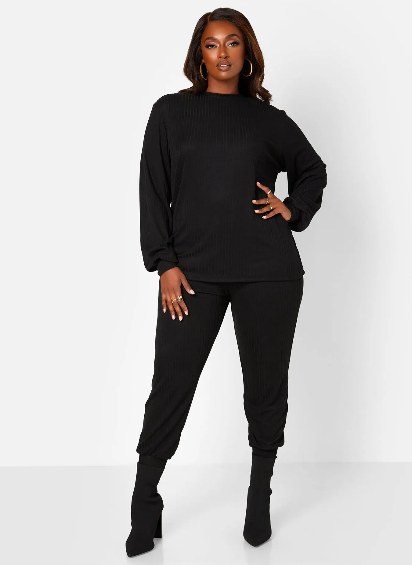 Ease Up Ribbed Oversized Shirt & Joggers Set - Black sold by Rebdolls