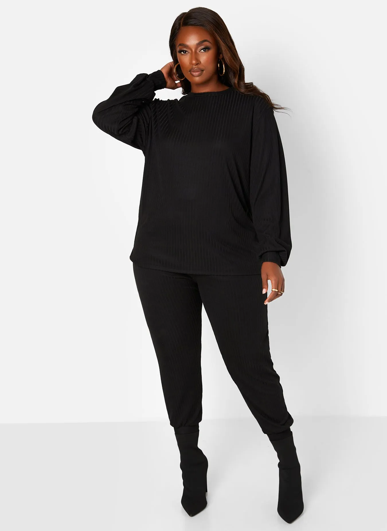 Ease Up Ribbed Oversized Shirt & Joggers Set - Black sold by Rebdolls product image thumbnail 2