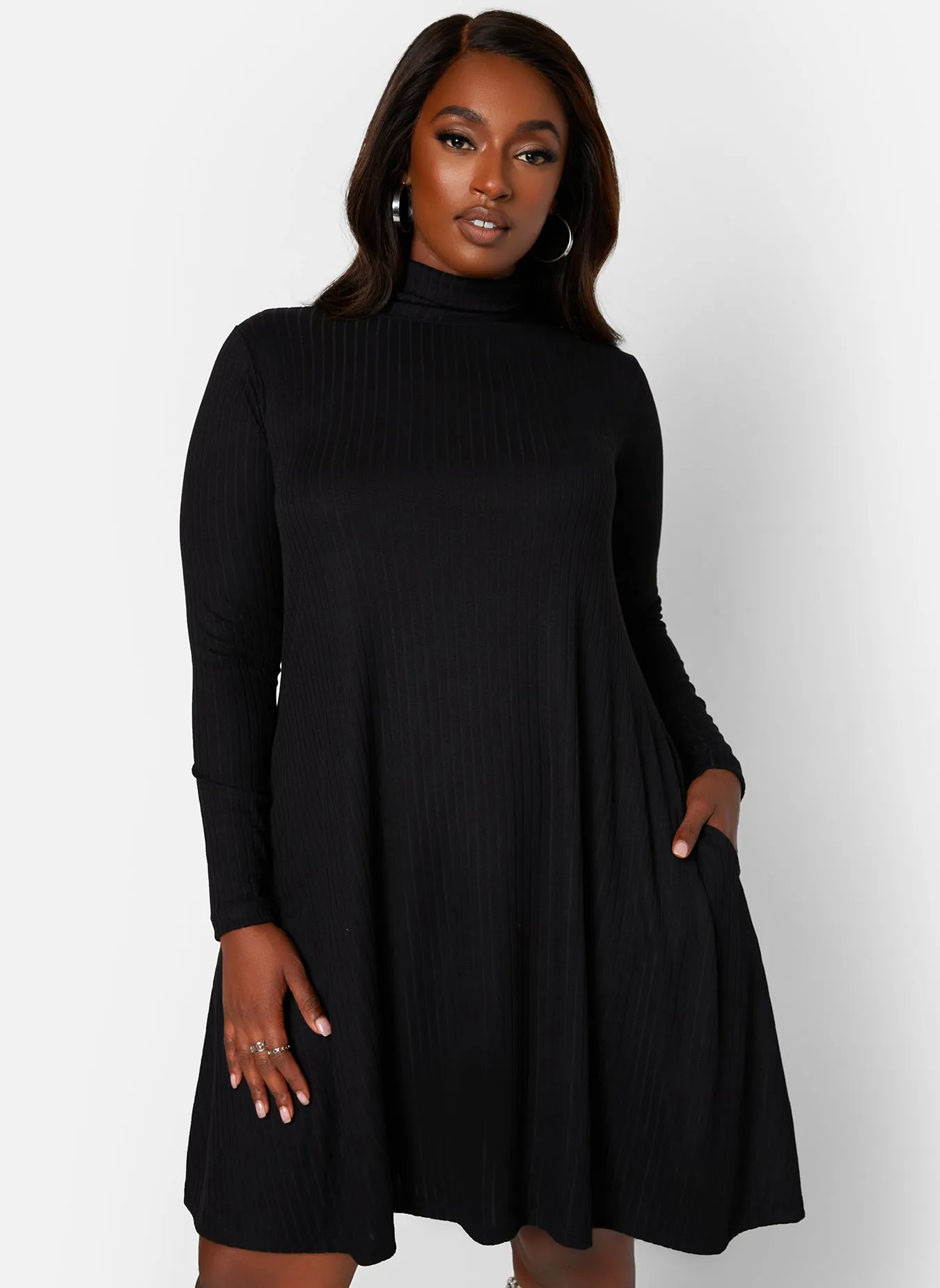 Keri Ribbed Turtleneck Mini Shift Dress W. Pockets sold by Rebdolls product image thumbnail 3