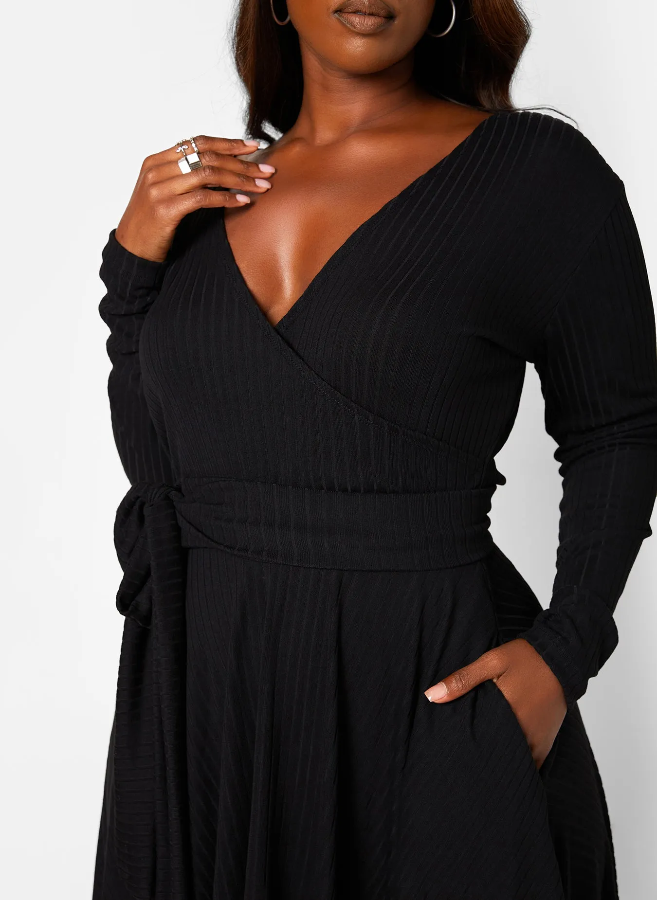 You Need This Ribbed Tie Waist Mini Skater Dress W. Pockets - Black sold by Rebdolls product image thumbnail 5